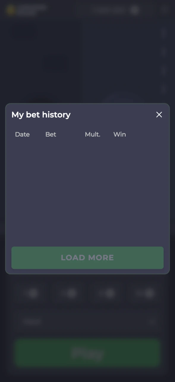 Screenshot of the bet history in Chicken Road application.