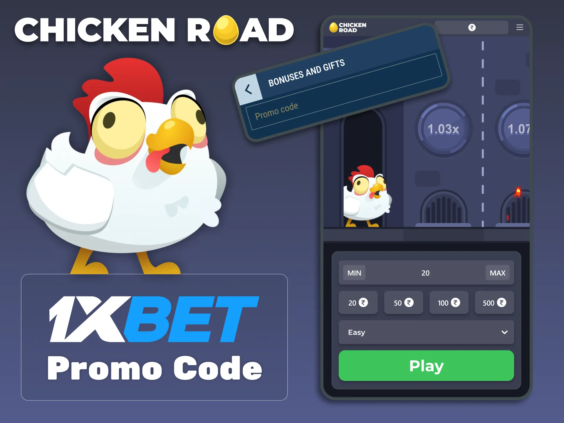 Unlock bonuses with promo code for Chicken Road at 1xBet.