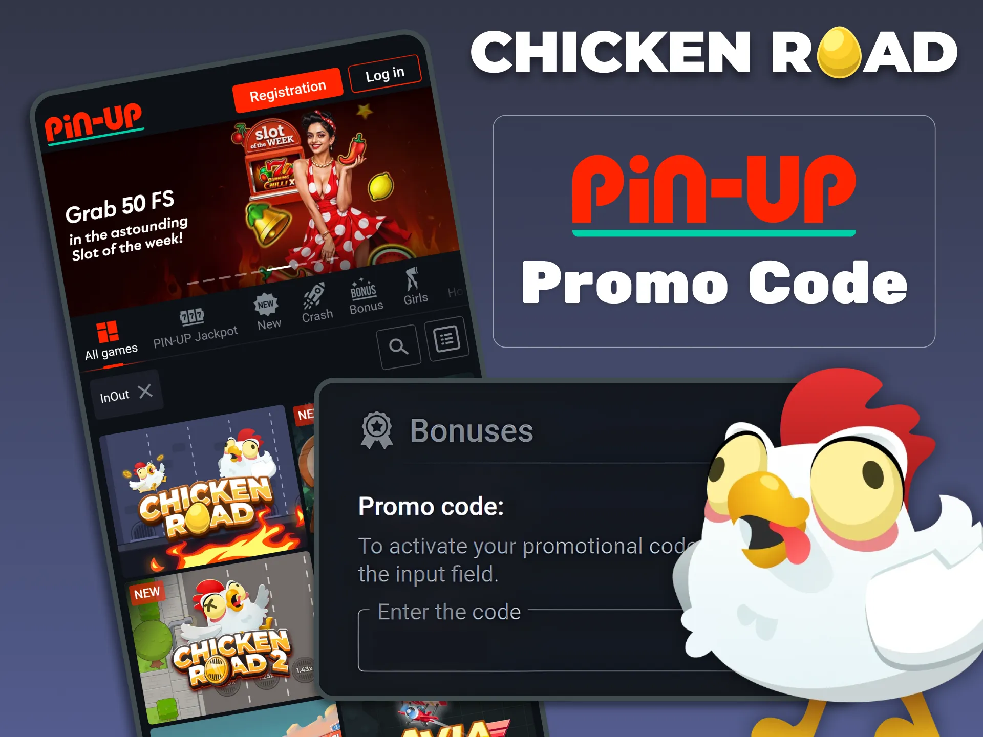 Use promo code for extra rewards on Chicken Road at Pin-Up casino.