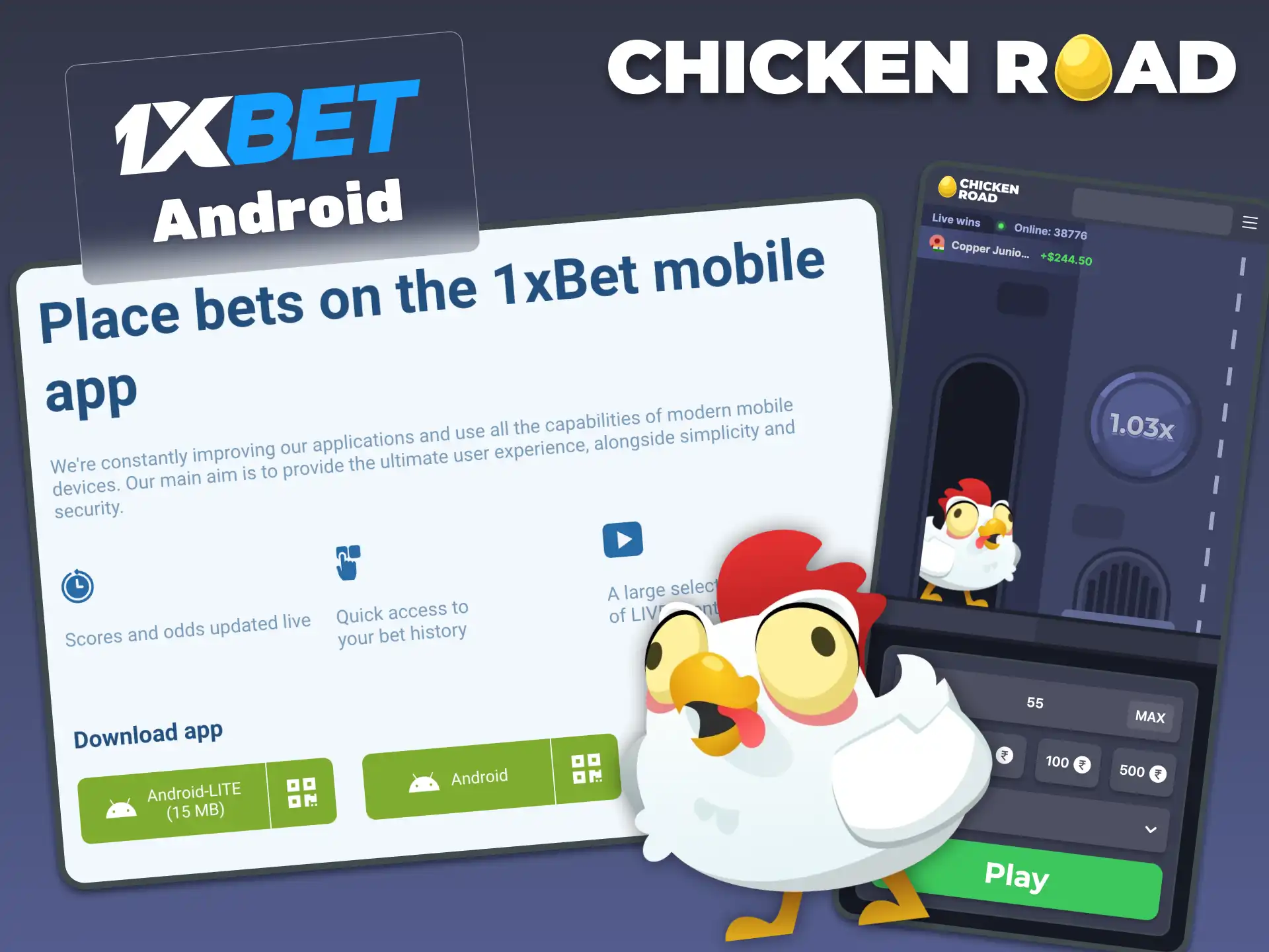 Download and install the 1xBet Android APK to play Chicken Road on your mobile device.