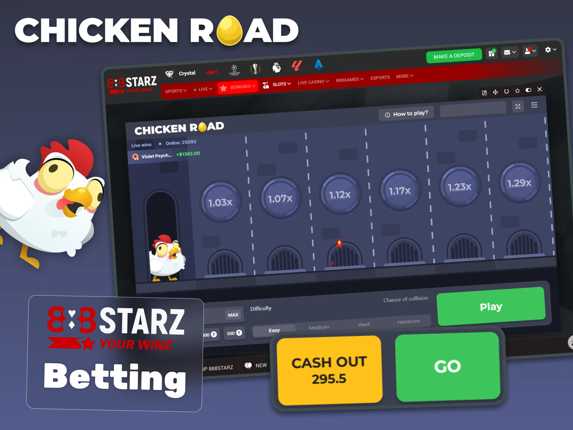 Search for Chicken Road on 888starz and start winning.