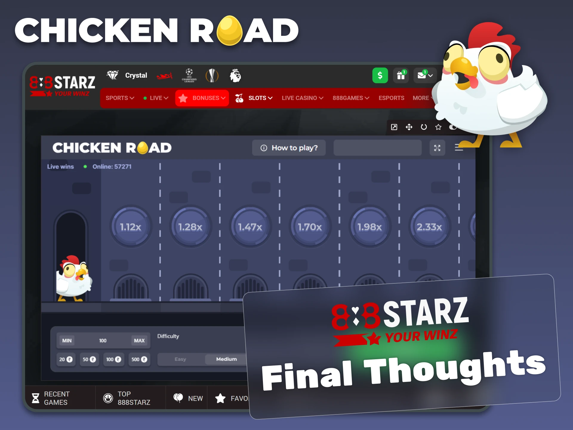 Choose 888starz to play Chicken Road.