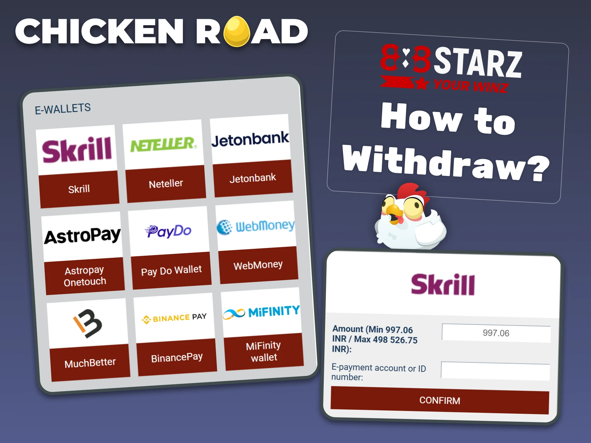 Withdraw your winnings from Chicken Road with 888starz.
