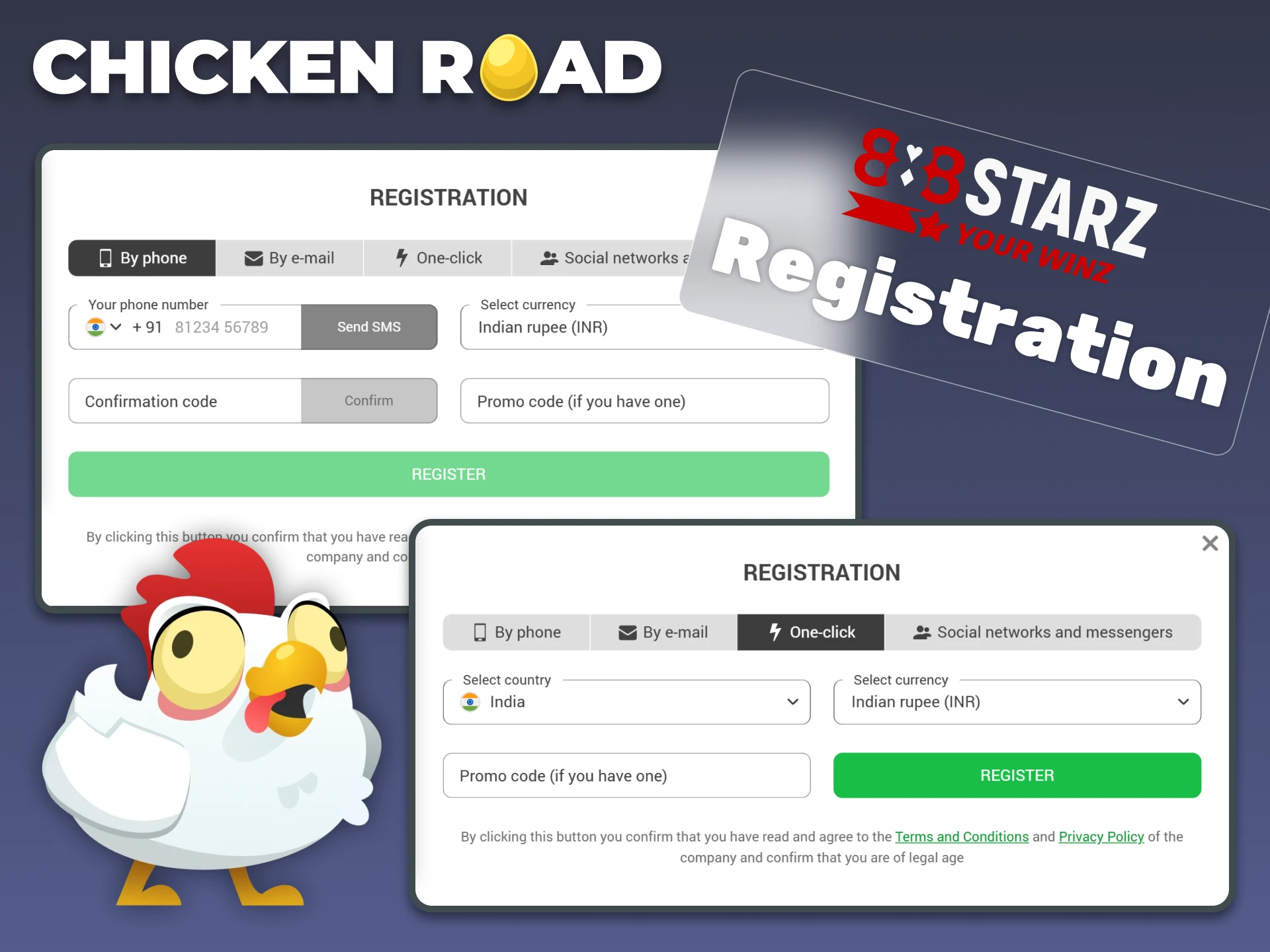 Select the registration method that is most convenient for you on 888starz.