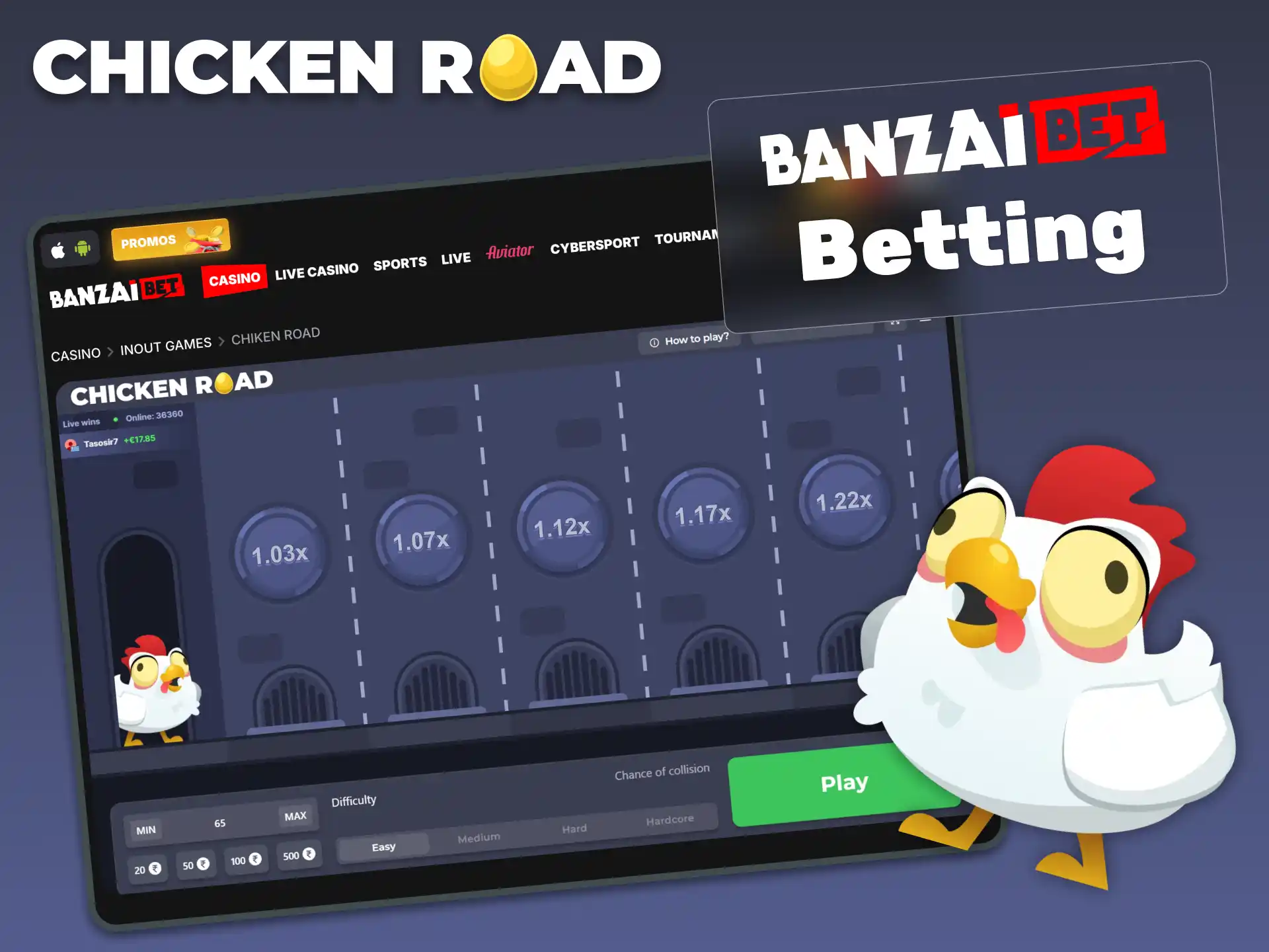 Place your bet in Chicken Road by selecting the amount and risk level, then click GO to start the round.