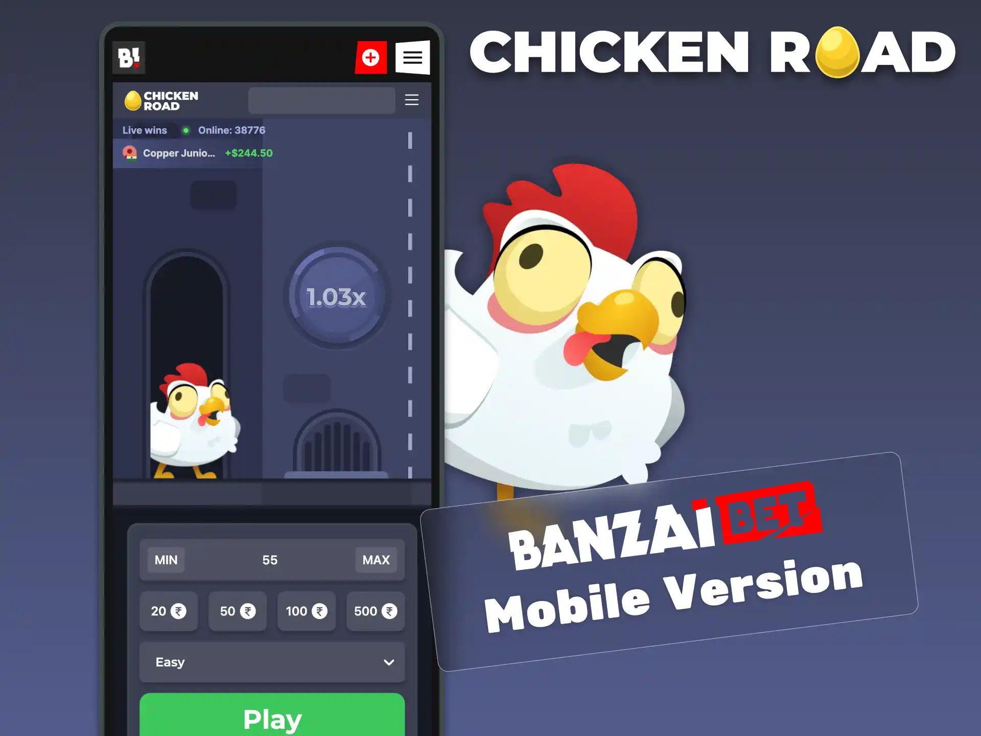 Play Chicken Road via BanzaiBet’s mobile browser without downloads, on any device.