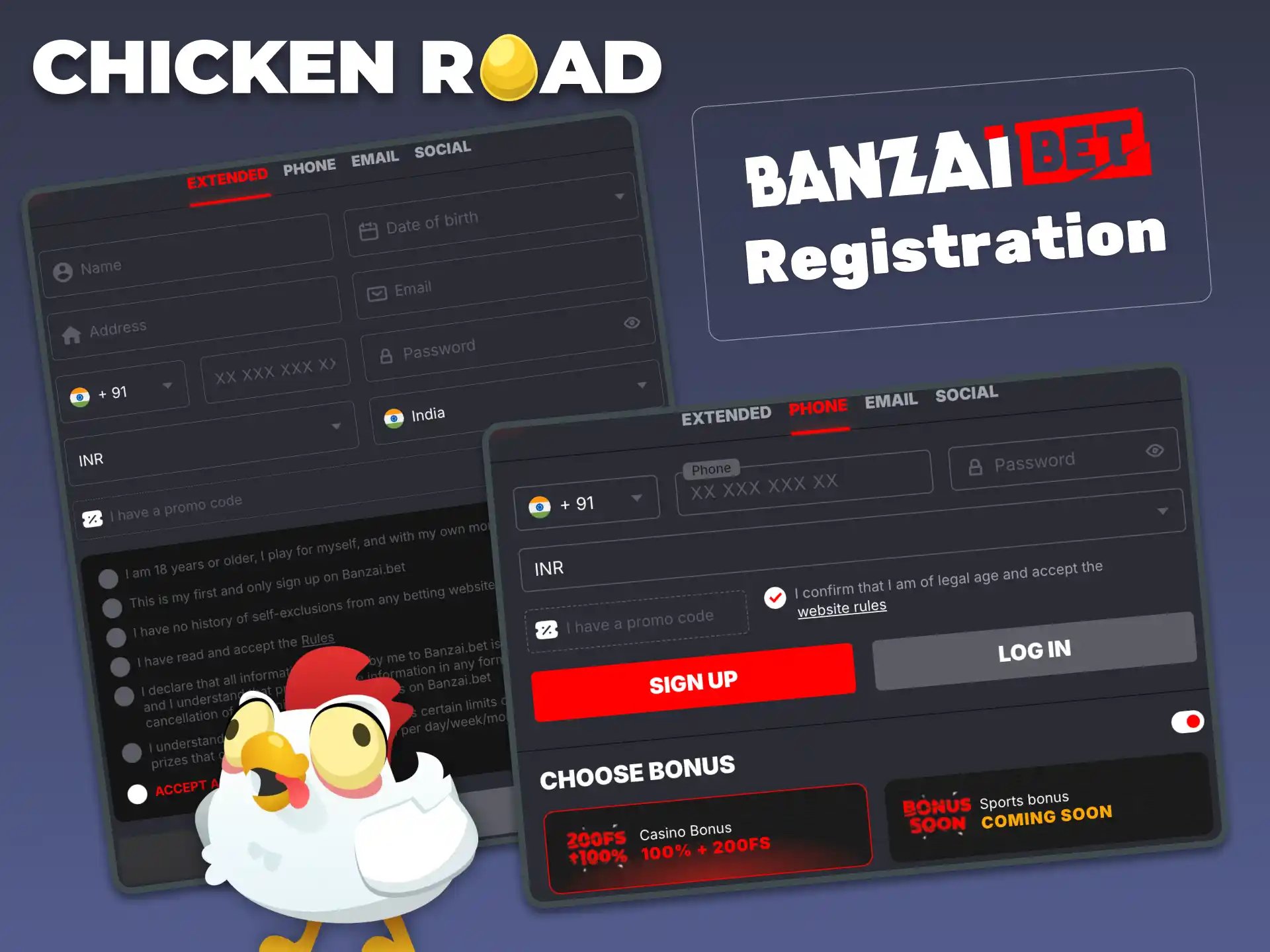 Fast registration at BanzaiBet gives you access to Chicken Road and all bonuses in just a few clicks.
