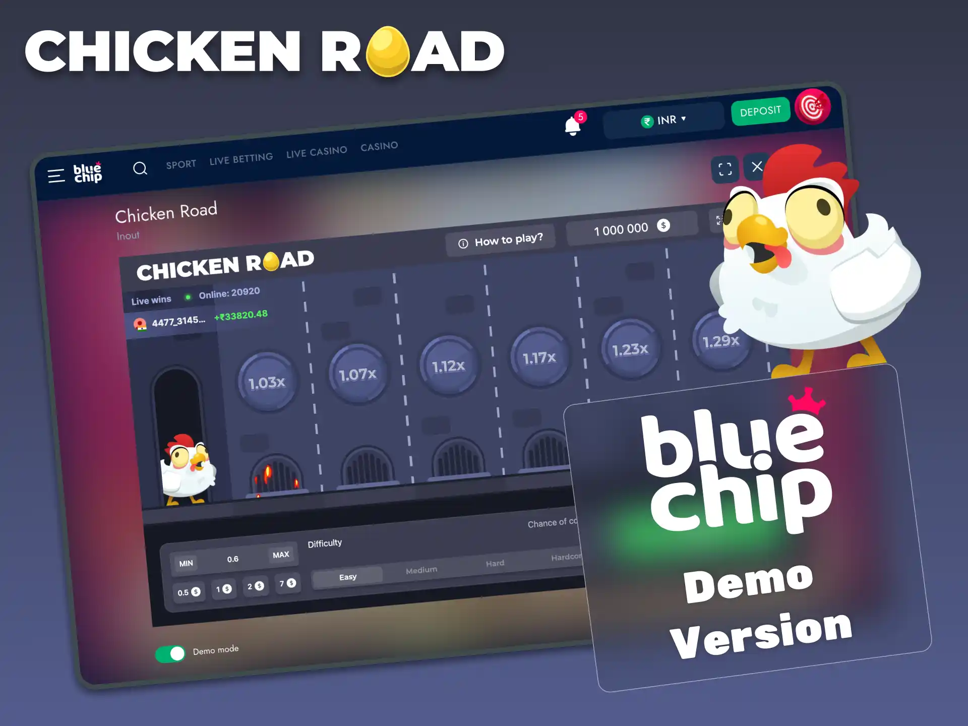 Practice in Chicken Road demo mode on Bluechip to learn multipliers and timing without risk.