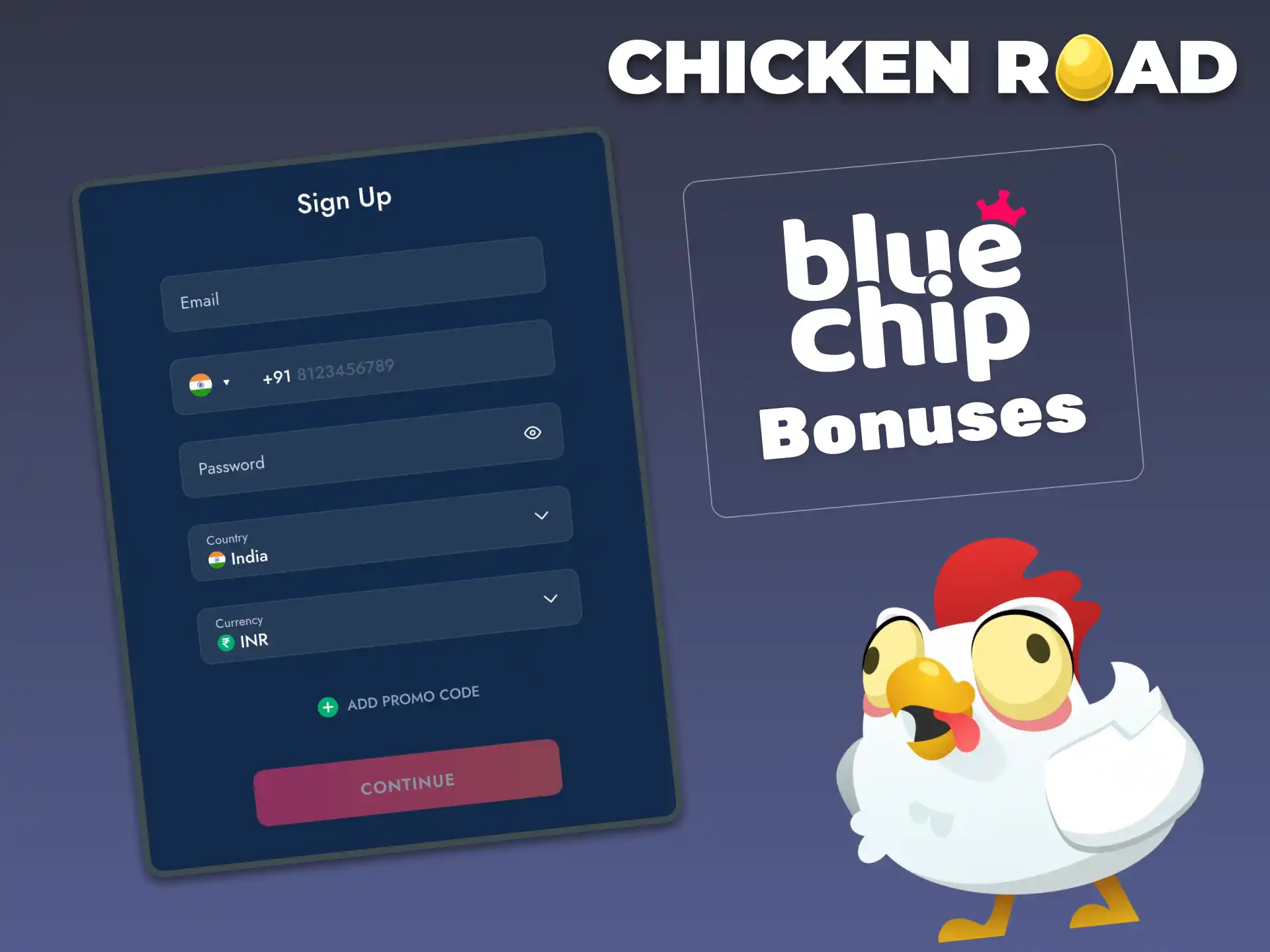 Create your Bluechip account and start playing Chicken Road online.