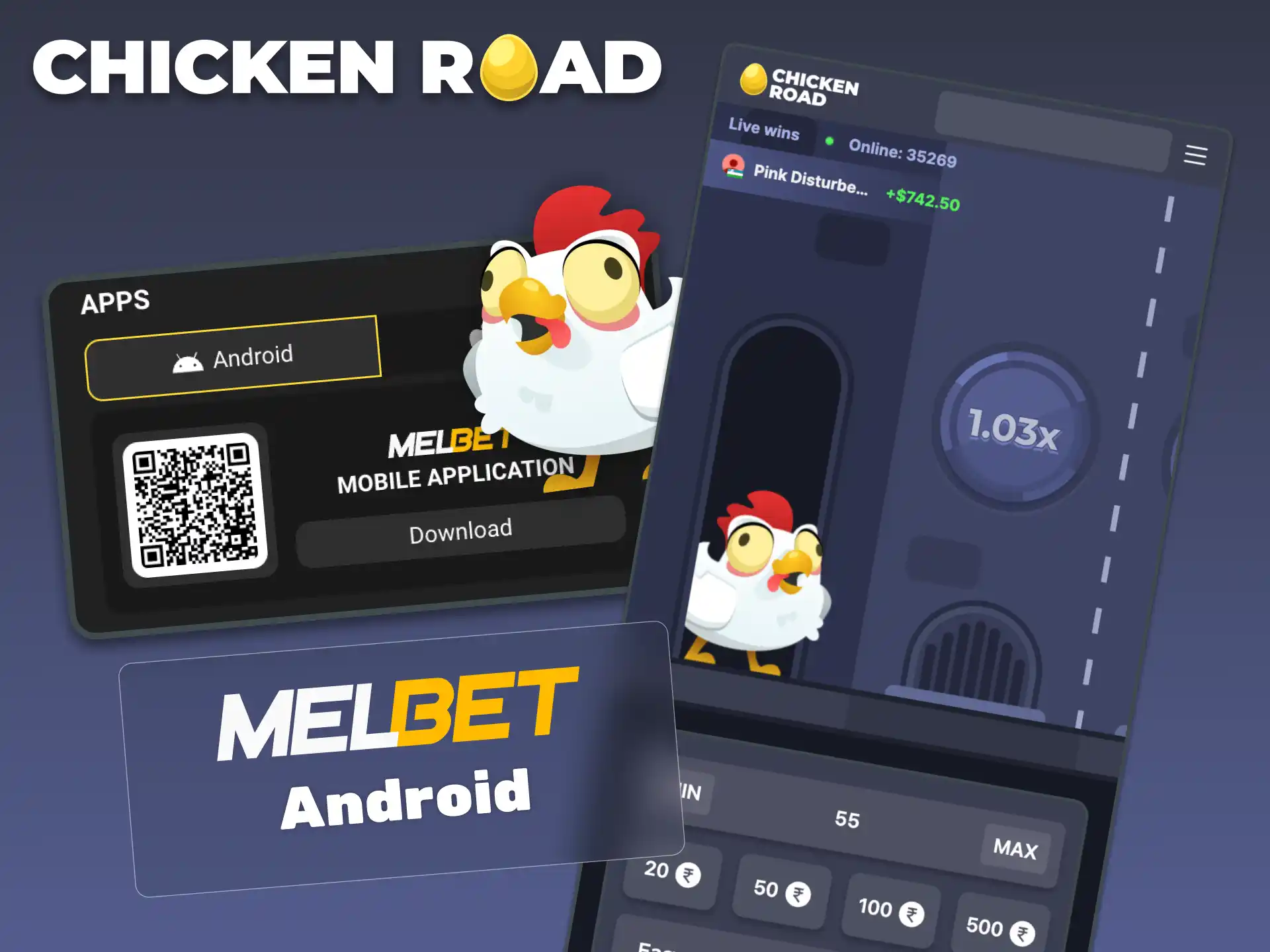 Download and install the Melbet Android app via APK to play Chicken Road on your phone.