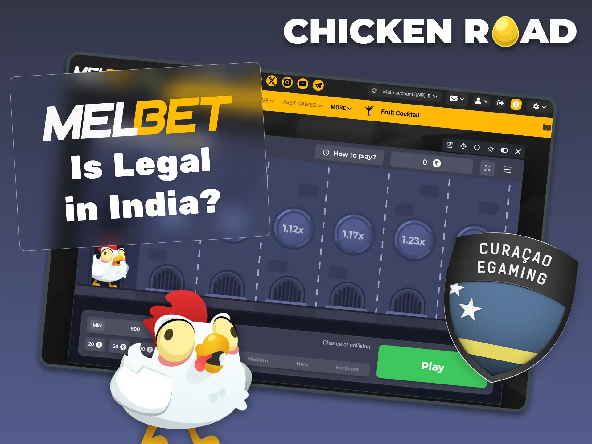 Melbet Chicken Road is legal in India under a Curacao license, with INR support and strong data protection.