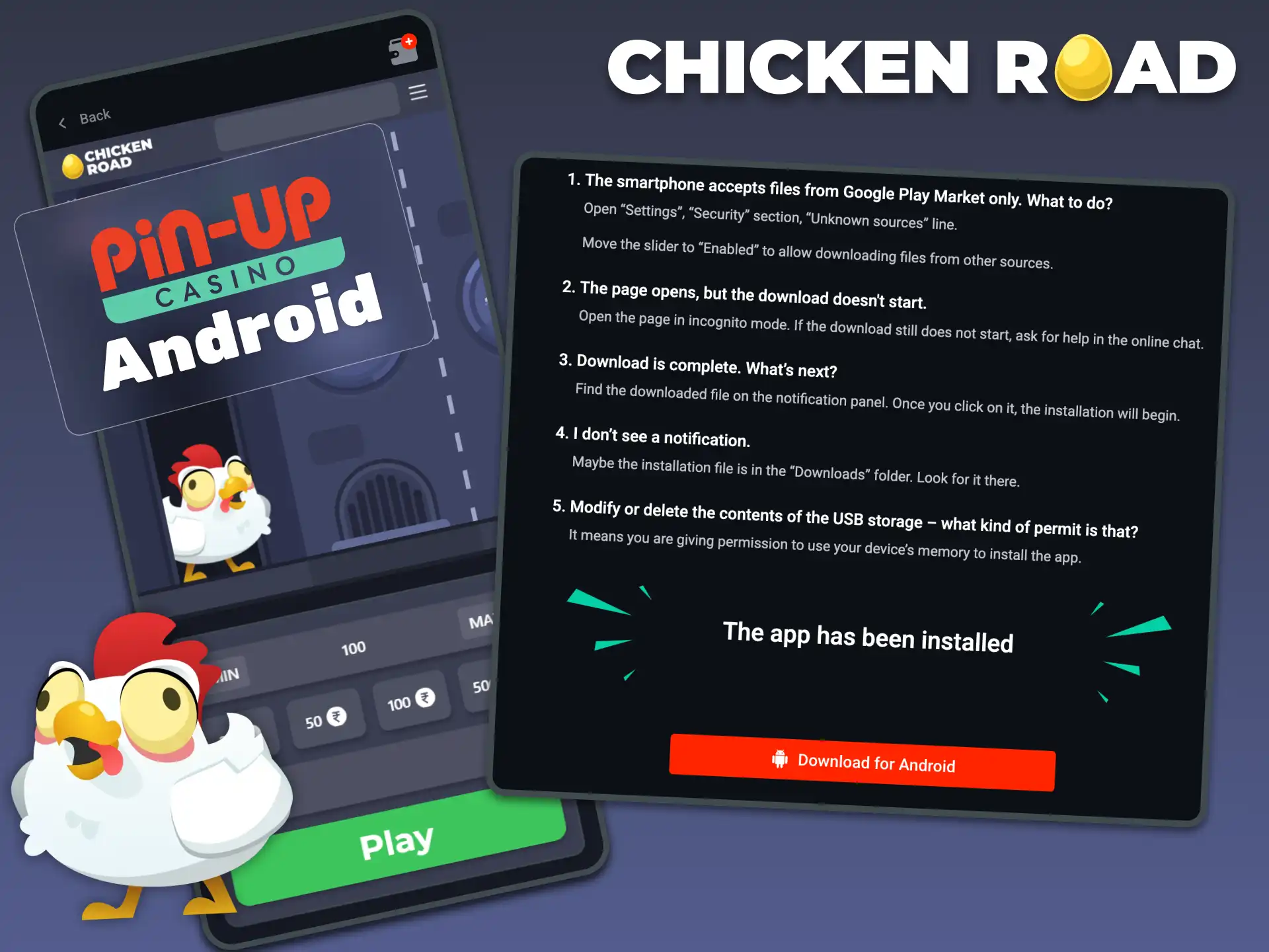 Download the Pin-Up Android app to play Chicken Road instantly from your mobile.