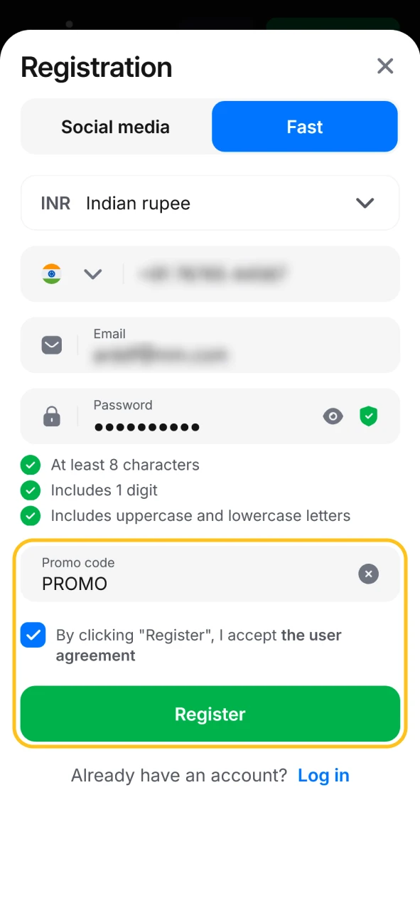 Activate a Chicken Road promo code in the registration form.