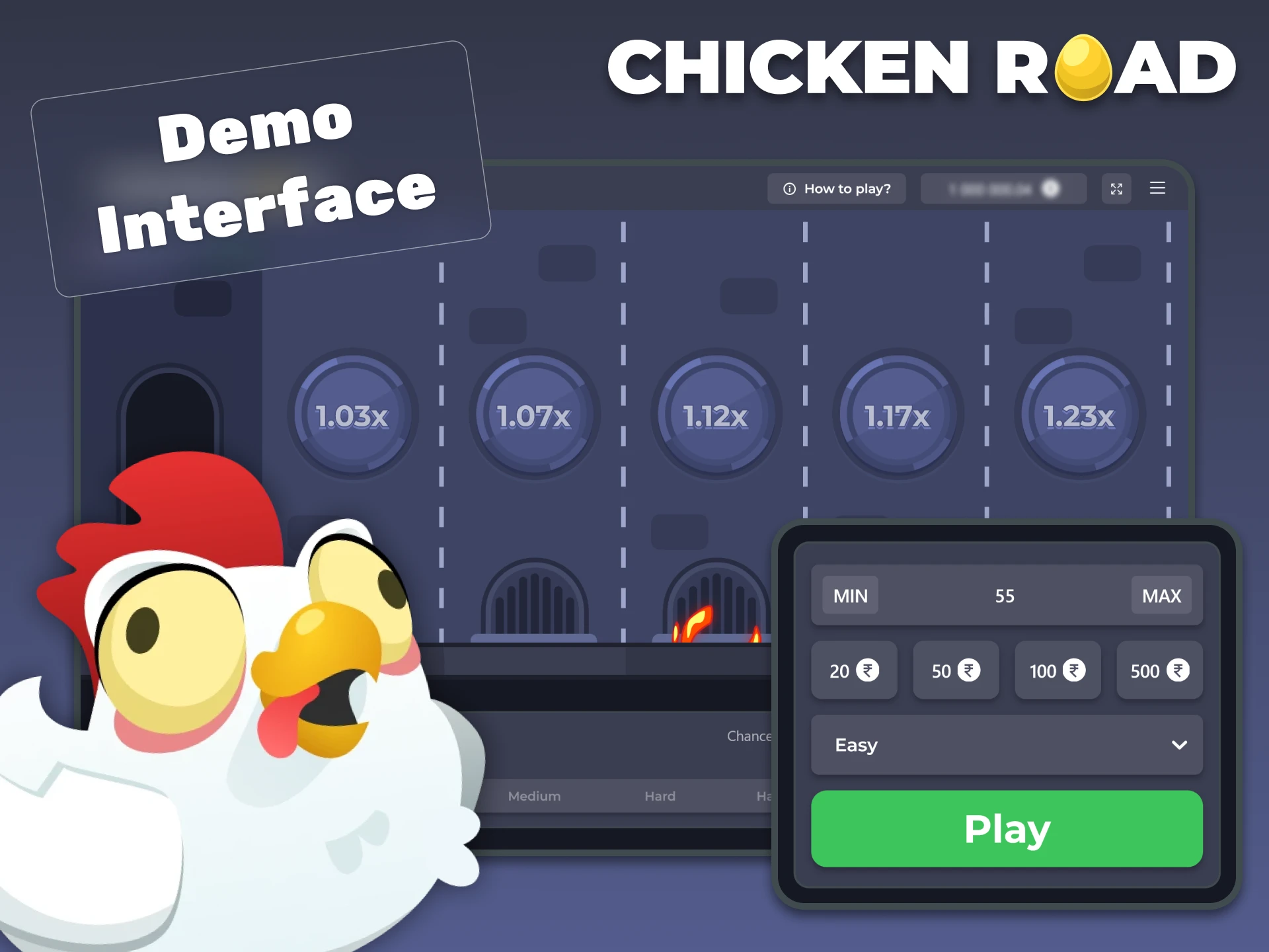 The demo version of Chicken Road has the same interface as the full game.