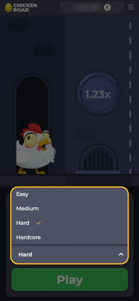 Choose the difficulty level for your Chicken Road game.