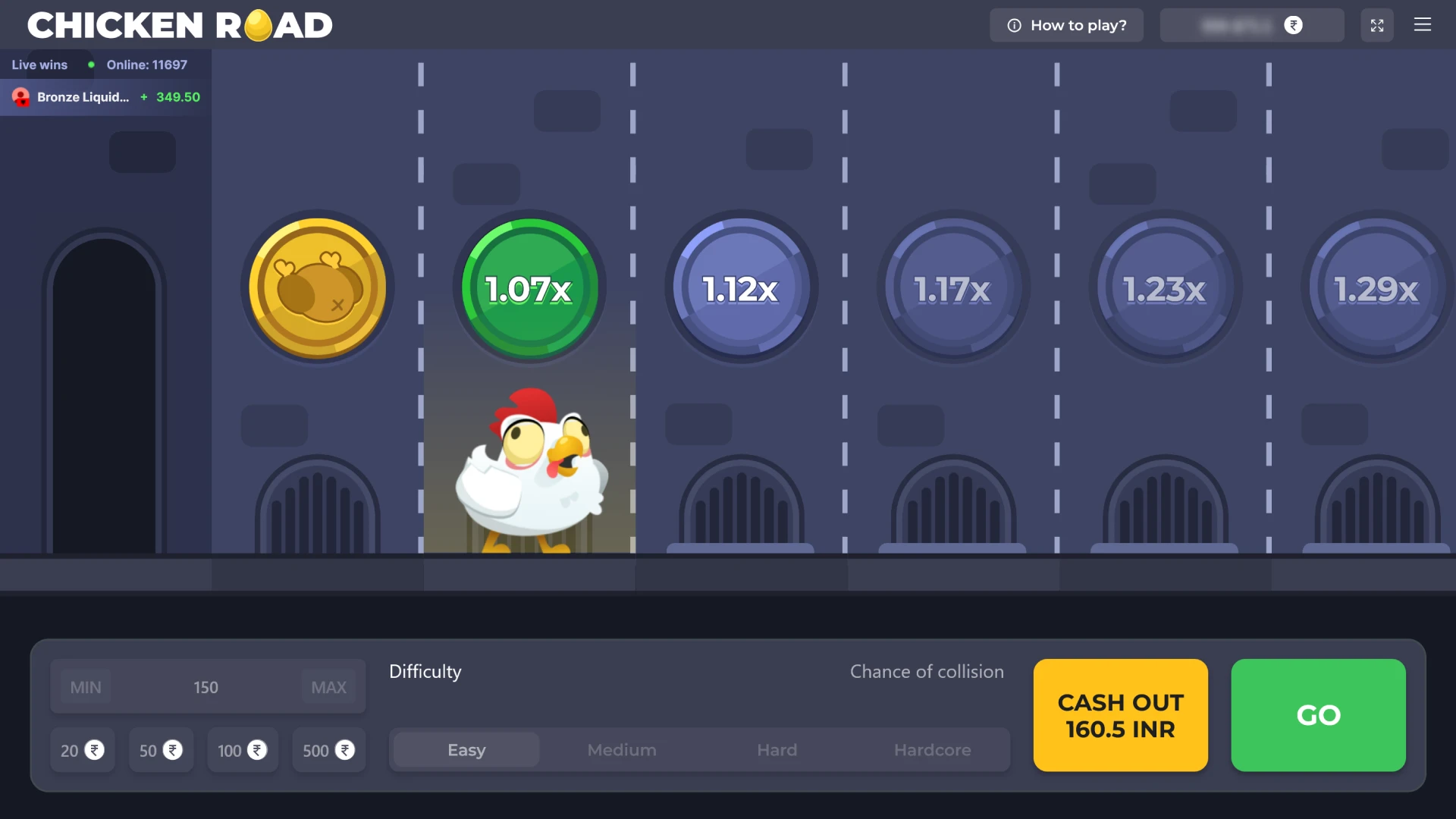 Screenshot of the Chicken Road gameplay.