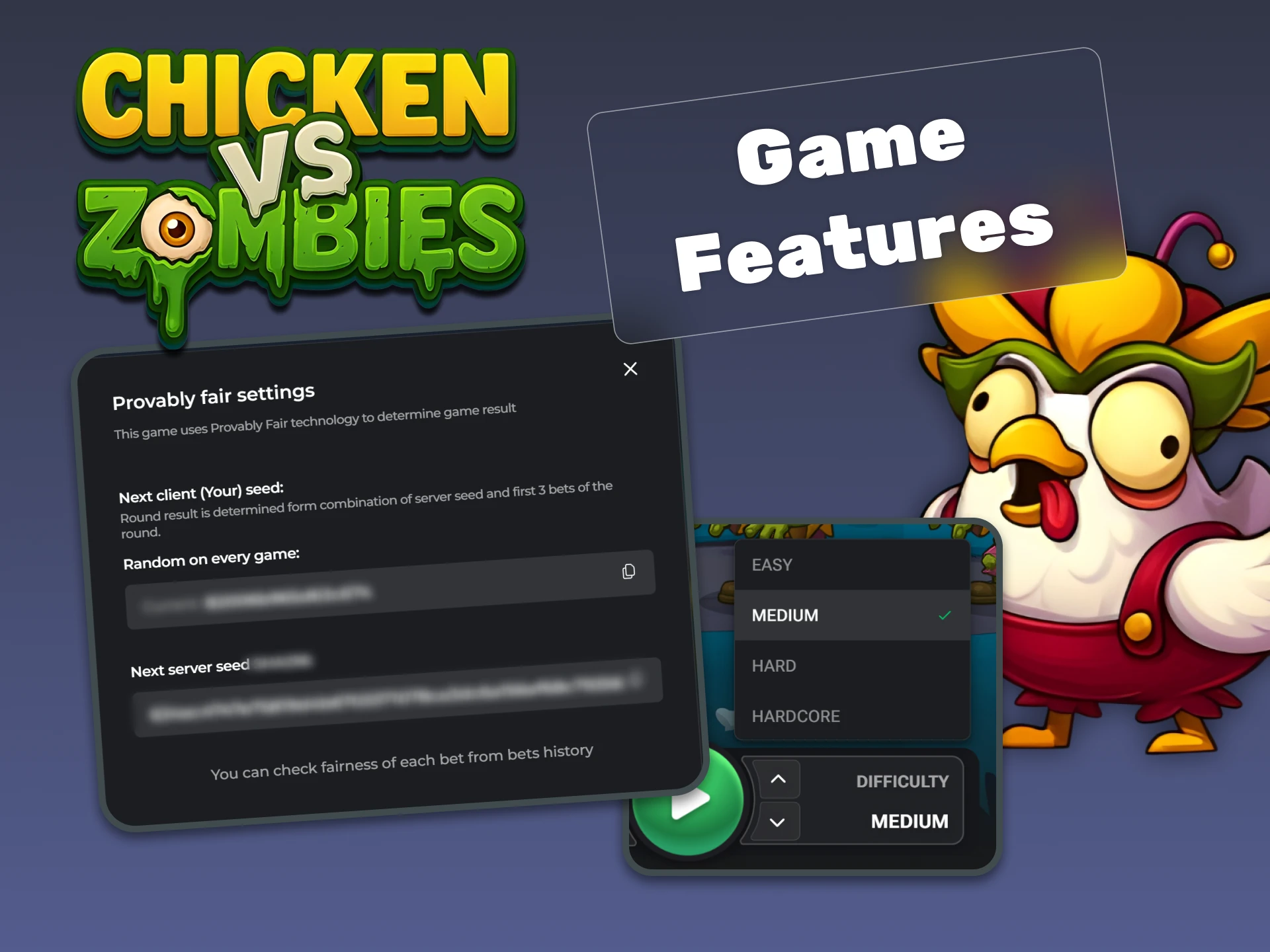 Check the provably fair settings in Chicken vs Zombies to ensure a fair game.