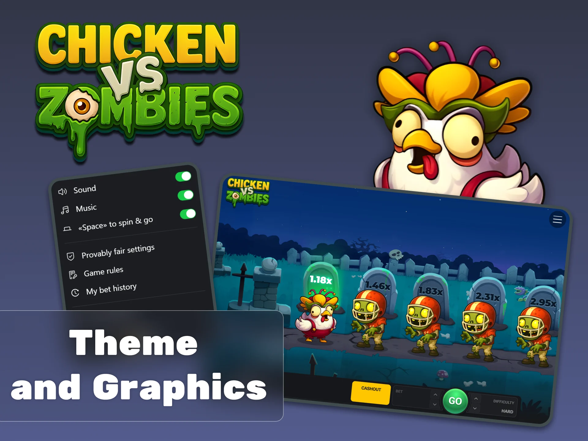 Experience the spooky graveyard theme and graphics of Chicken vs Zombies.